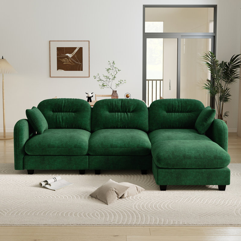 Canapé modulaire en L 107 po en chenille avec canapé, Vert