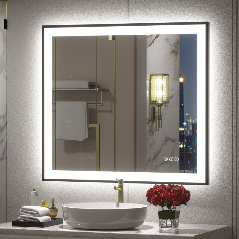 Miroir de salle de bain / de meuble-lavabo avec cadre en verre trempé à DEL certifié Aevar UL avec garantie de 3 ans