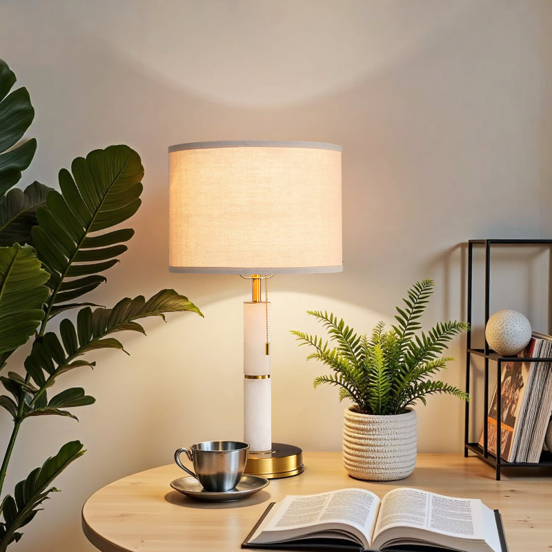 1-Light Round Marble Table Lamp