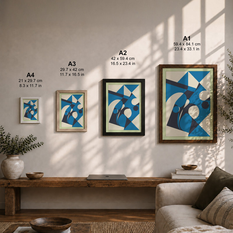 Motion Geometric - Framed Print, A4 - 29.7 x 21.0 cm, White