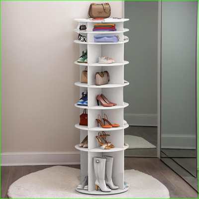 Range-chaussures rotatif, tour à 8 niveaux à 360 degrés pour économiser de l'espace | Blanc neige | PVC