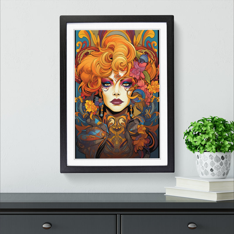 Drag Queen Nouveau - Single Picture Frame Print on Wood, 64" H x 46" W x 2" D, Black