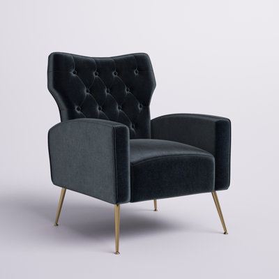 Consolata 37" H Velvet Wingback Chair with Button Tufting and Metal Legs