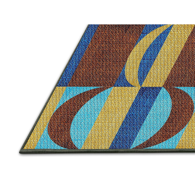 Tapis brun/vert/bleu à motifs, Rectangle 2 pi x 5 pi