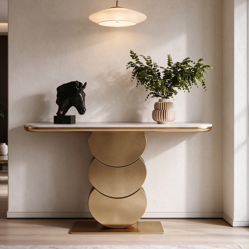 Marble Top Console Table, 33.5" H x 47.2" W x 13.8" D