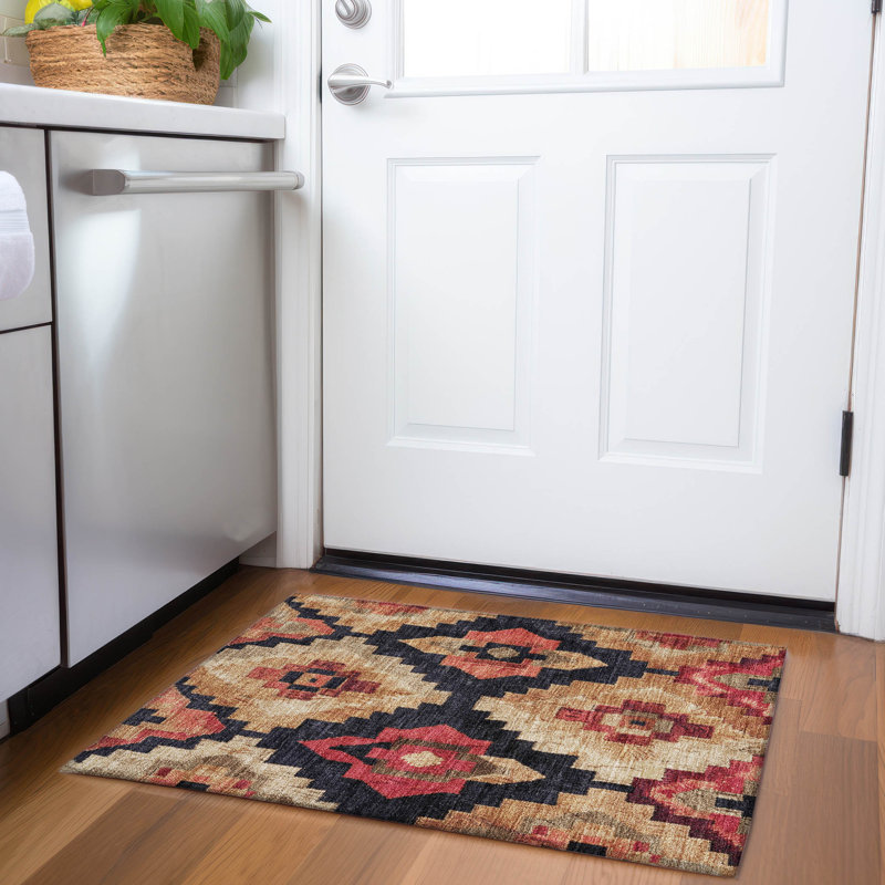 Tapis intérieur / extérieur lavable à la machine Xhevrie, Rectangle 1 pi 8 po x 2 pi 6 po