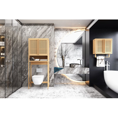 Boîte de rangement de toilette murale en bambou pour salle de bain