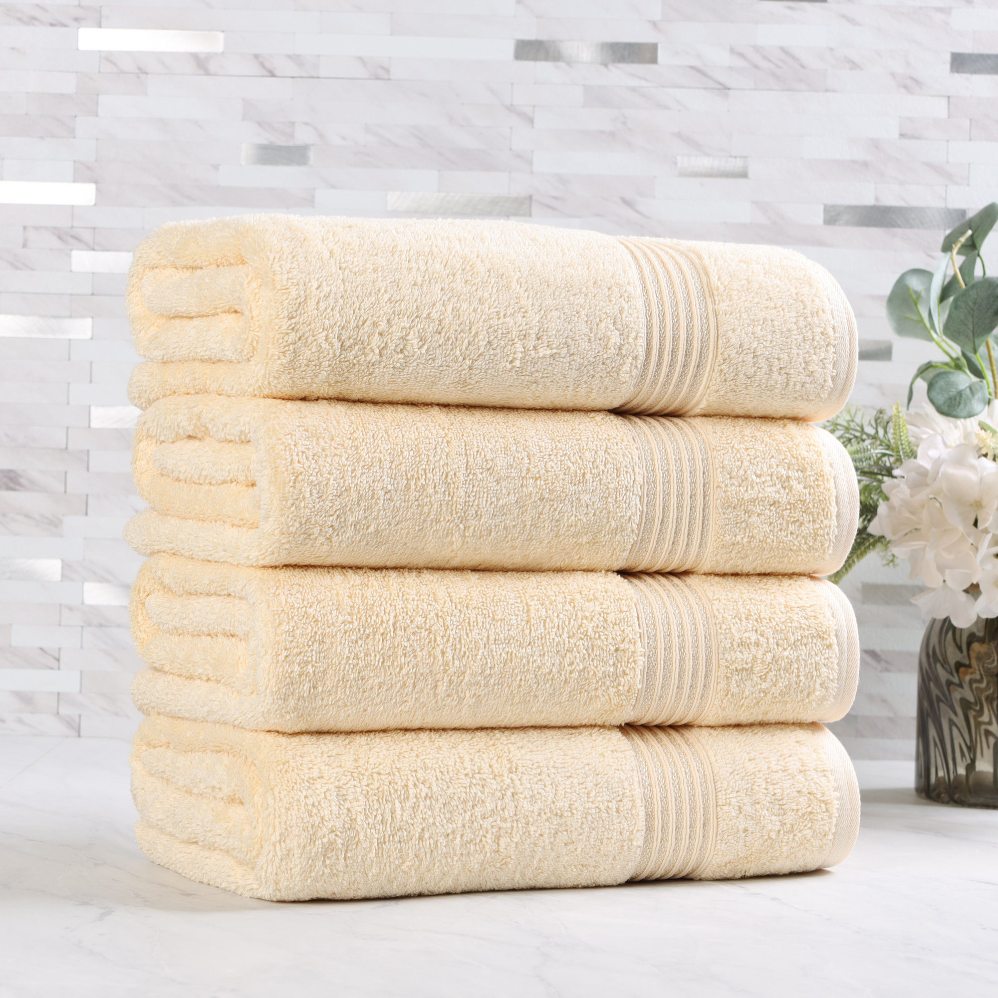 Oleg Heritage Egyptian Cotton Soft Absorbent Luxury Bath Towel, Canary