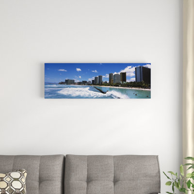 Buildings At The Waterfront, Waikiki Beach, Honolulu, Oahu, Hawaii - Wrapped Canvas Panoramic Photograph