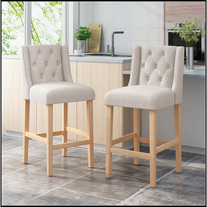 Tabouret de comptoir contemporain à oreilles capitonné 31 po, ensemble de 2, Gris clair