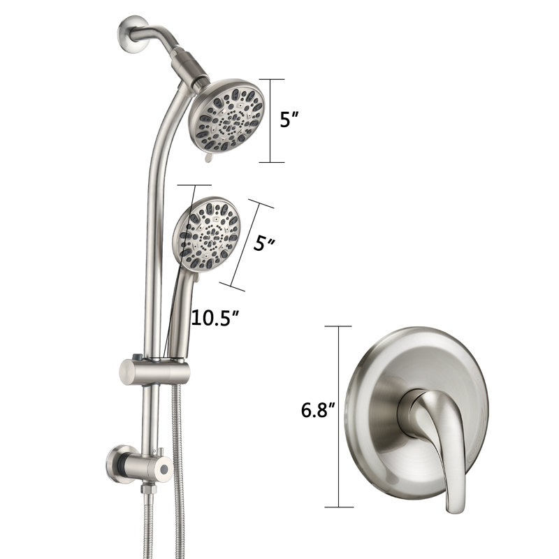 Pomme de douche à main à barre coulissante en acier inoxydable Drillfree 7 main, système de spa à double pomme de douche (valve Roughin incluse)