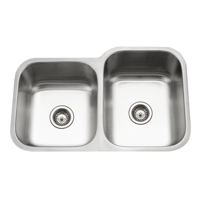 Houzer 31 in Stainless Steel Undermount 60/40 Double Small Left Offset Kitchen Sink - STE-2300SL-1