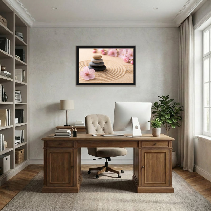 Pierres de jardin et fleurs de cerisier Fashion Zen, H 24 po x l 36 po