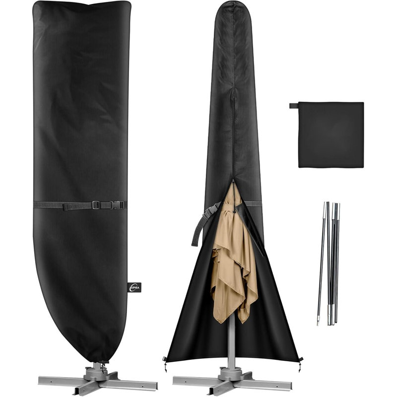 Patio Umbrella Cover For 9'-13' Cantilever Umbrella, Upgraded 600D Heavy Duty Outdoor Umbrella Covers With Support Pole And Zipper