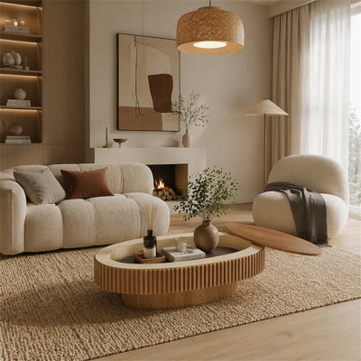 Table basse 47 po ovale avec rangement Table d'appoint moderne en placage de bois massif pour salon