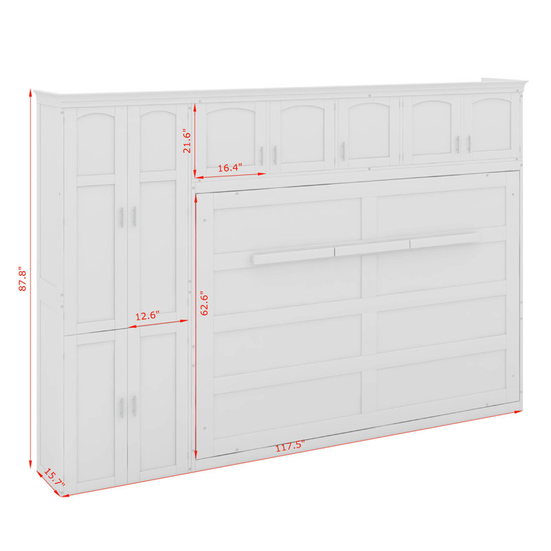 Grand lit escamotable avec armoires, Blanc