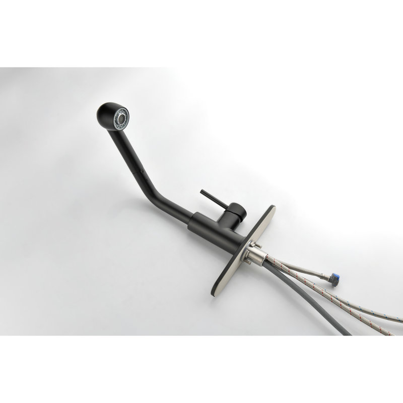 Robinet d'évier de cuisine noir mat avec douchette extractible, buse à poignée simple, jet haut rotatif à 360 °, résistance à la corrosion et à la saleté, robinet pratique pour la gestion de l'eau, rotatif