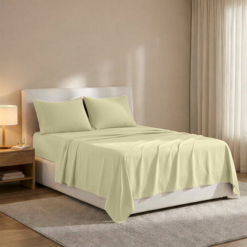 Lux Decor 4-Piece Ultra Soft Microfiber Sheet Set Deep Pocket Fitted Sheet, Wrinkle-Resistant & Easy Care Bedding, Beige