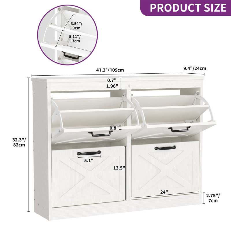 24 Pair Flip Down Shoe Storage, White
