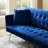 Blue Velvet Convertible Futon Sofa Bed With Tufted Design & Gold Legs-1642486516