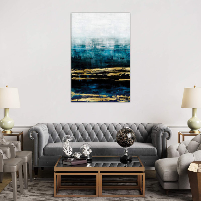 Aqua Reflections With Gold by Allie Corbin - Print on Canvas, No Frame, 66.04 cm H x 45.72 cm W x 3.175 cm D