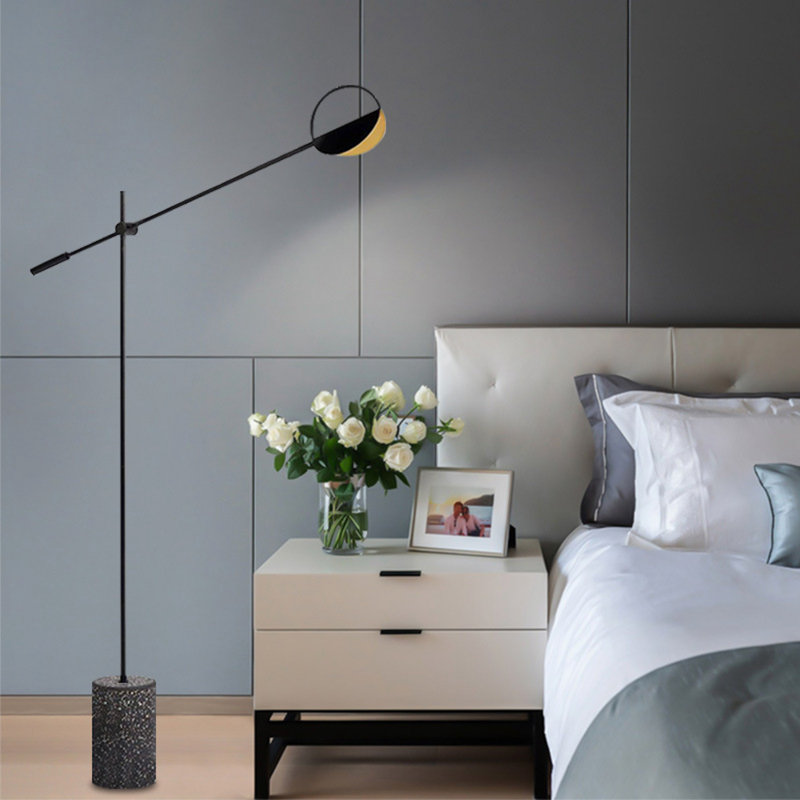 Lampe sur pied rétro en marbre Saltimbanque | Cadre mince | Chaude 3500K | Style industriel, Noir