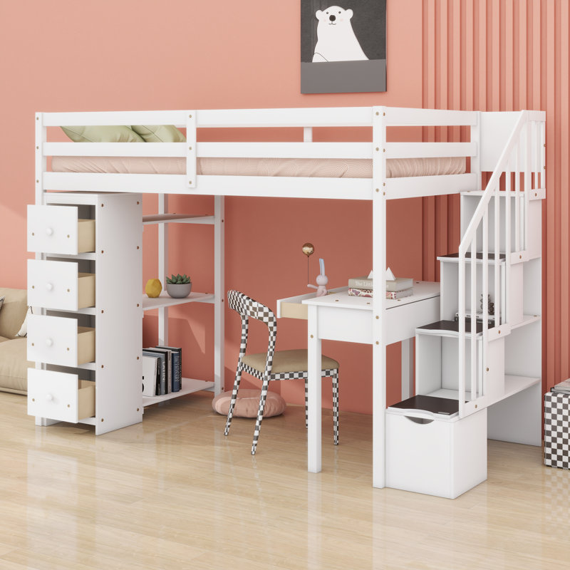 Lit mezzanine avec tiroirs de rangement, Blanc