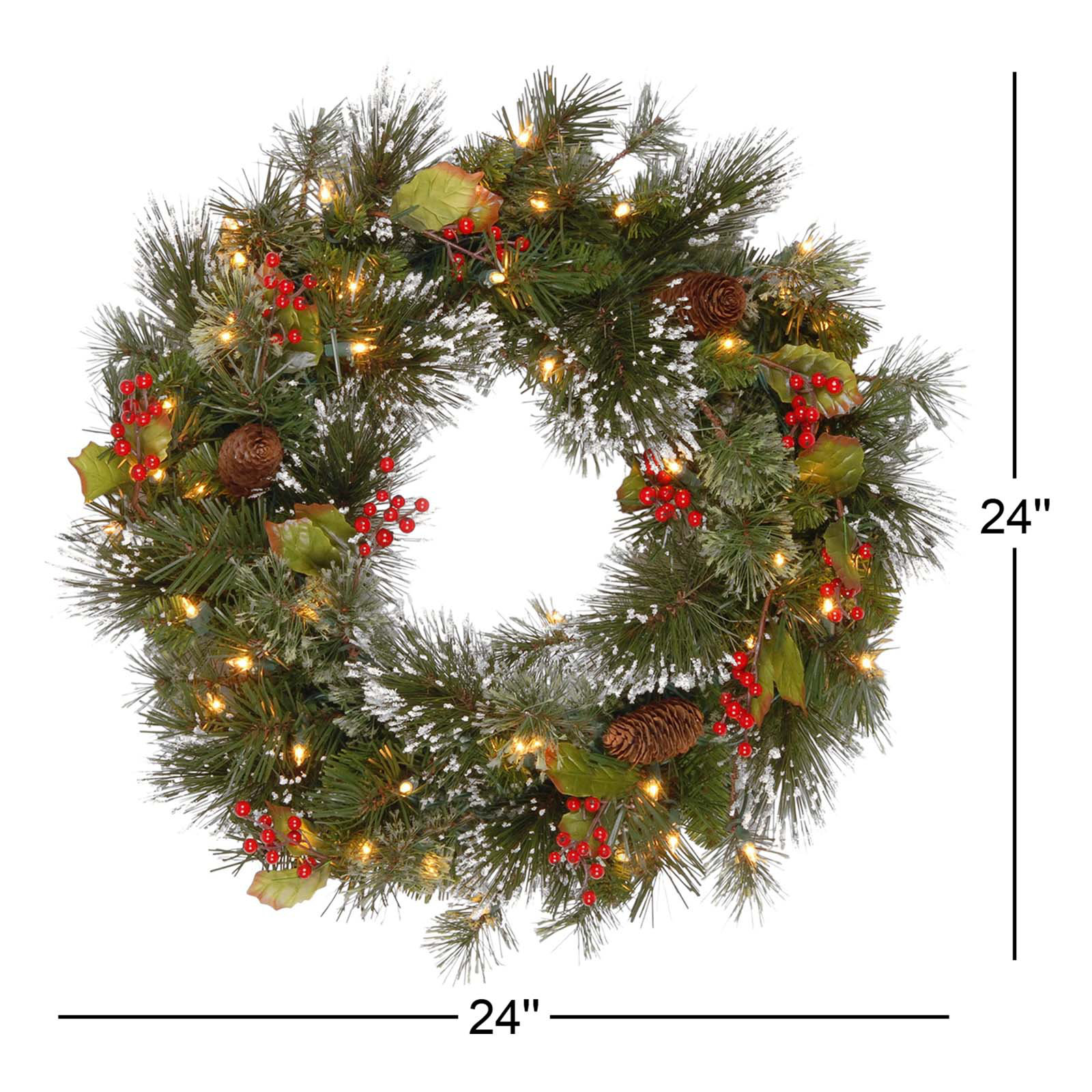 24" Pre-Lit Pine Wreath