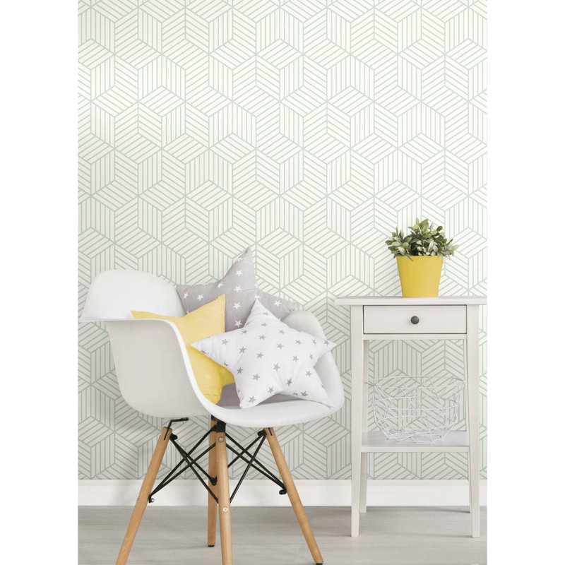 Papier peint adhésif à rayures hexagonales, Vert/blanc