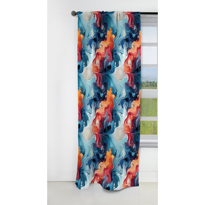 Rideau occultant en velours marbré bleu et orange Mystic Reverie