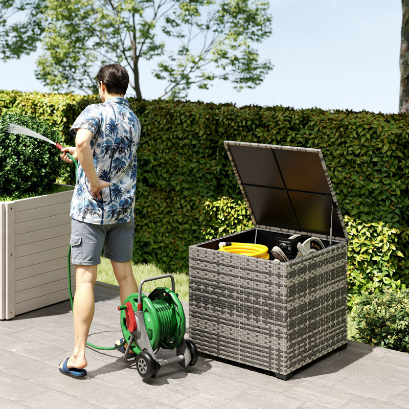 Outsunny 72cm W 253L Polyethylene Plastic, Steel Deck Box in Mixed-grey