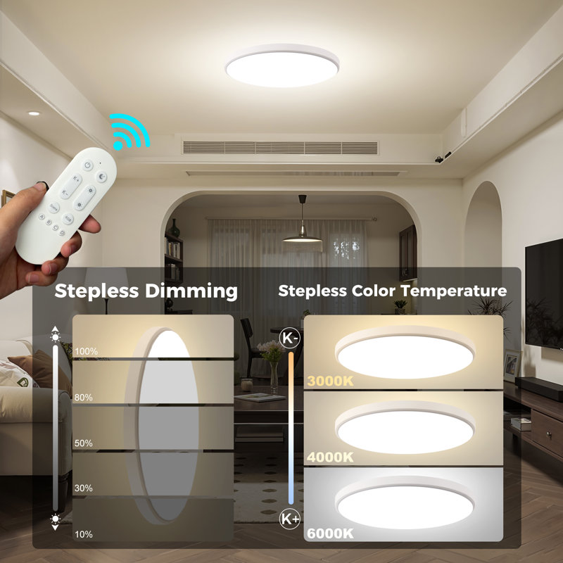 1 - Light  Acrylic Flush Mount Ceiling Light With Remote Control, Smart Supported