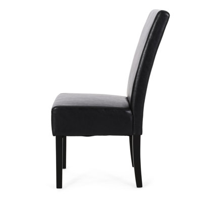 Dining Side Chair Set Of 2, Black Rubberwood, Faux Leather Cushions