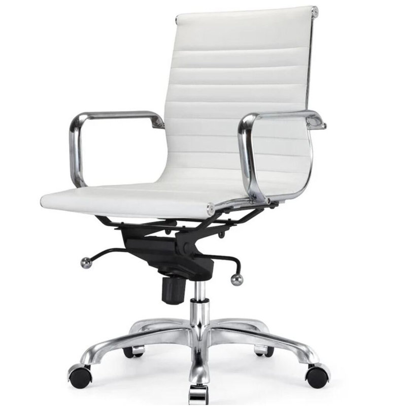 Lonty Leather  Office Chair, Silver, White