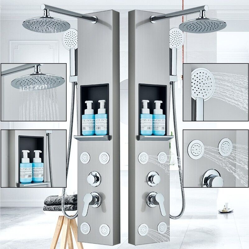 Stainless steel Shower Panel Column Tower Rainfall Massage Jets System Mixer Tap
