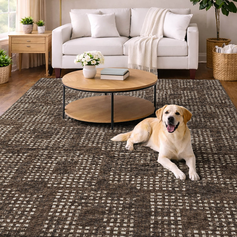 Premium Machine Washable Dream Shag  Squares Rug, 8' x 10', Brown