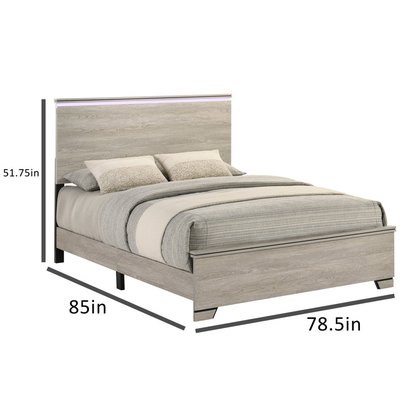 Rustic Farmhouse Bedroom Set With LED Headboard, 3 Pieces: Bed, 2 Nightstands, Greige, King