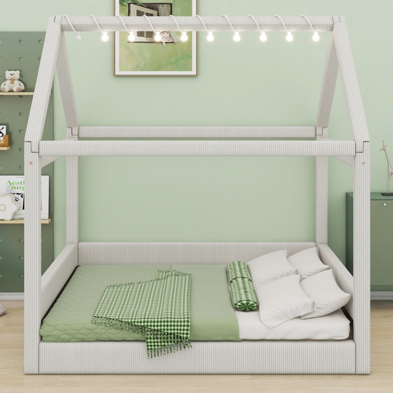 Lit de jour rembourré Playhouse avec bandes lumineuses à DEL intégrées, Beige
