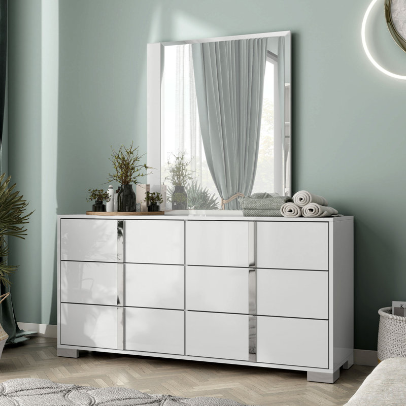 Duckworth 6-Drawer Dresser With Mirror, White