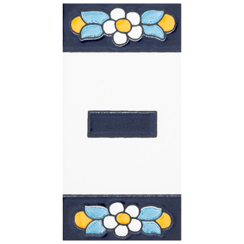 Sevillano 2.13" x 4.38" Ceramic Floral Address Decorative Wall Tile in White/Blue