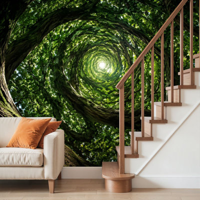 Peel and Stick Wallpaper Wall Mural Spiral Canopy Green Trees Sunlight Center Wall Art Self Adhesive and Removable