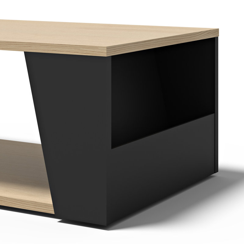Sharrion Floor Shelf Coffee Table, Light Oak, Black Metal