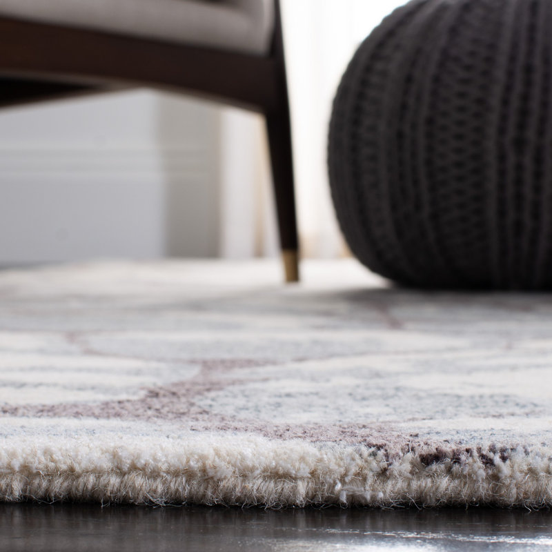 Tapis gris / ivoire touffeté à la main Banham, Rond 6 pi