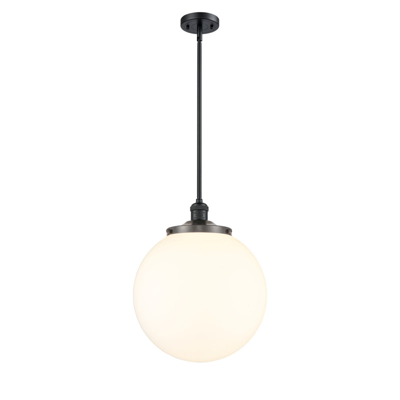 Luminaire suspendu simple à 1 lumière Frederick, Noir mat, Blanc mat
