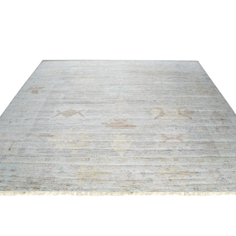 Ivory Hand-Knotted Silk Faded Elegance Classic Traditional Modern Contemporary Carpet Rug, 10' x 14'
