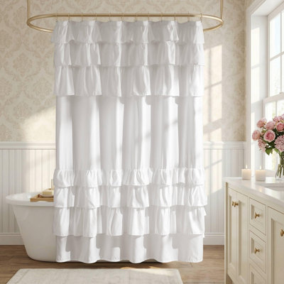 White Shower Curtain,Solid Cottage Top Shower Curtains for Bathroom, 72 X 72, White