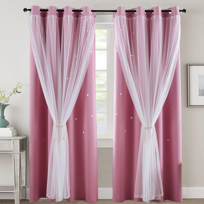 Paire de rideaux occultant en polyester, Rose