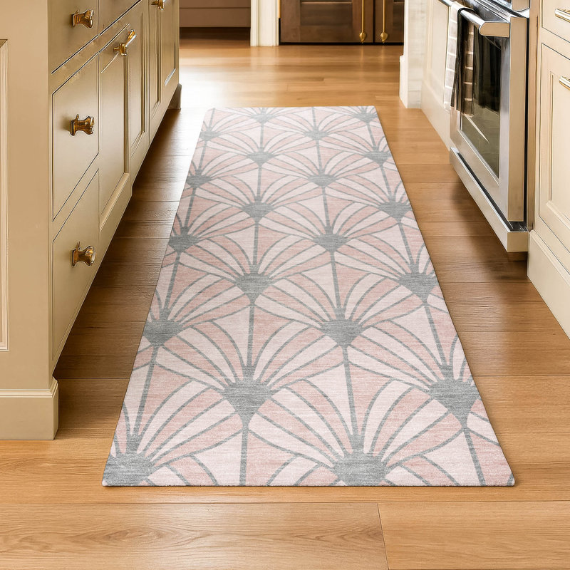 Premium Machine Washable Mayfield AMF2426 Striped Rug, 2'3" x 7'6" Runner, Pink