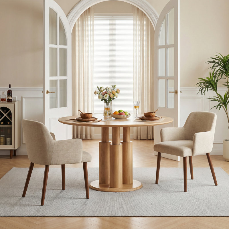 Upholstered Solid Wood Dining Chair Side Chair With Armrests, Camel