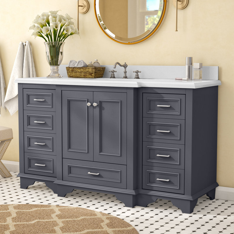 Ensemble de meuble-lavabo simple 60 po Loughlam, Quartz, Gris marine